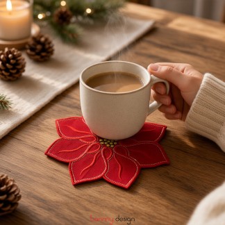 Round Christmas Coaster with Red Floral Pattern, 20 cm